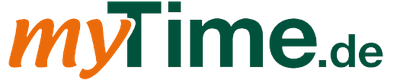 Das Logo von myTime.de zeigt den Schriftzug in grüner und orangefarbener Schrift, was eine freundliche und einladende Atmosphäre schafft.