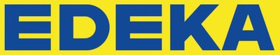 Das Logo von EDEKA zeigt den markanten Schriftzug in Blau auf einem leuchtend gelben Hintergrund, der sofort ins Auge fällt.